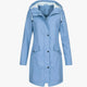 Women's long hooded rain jacket with front pockets