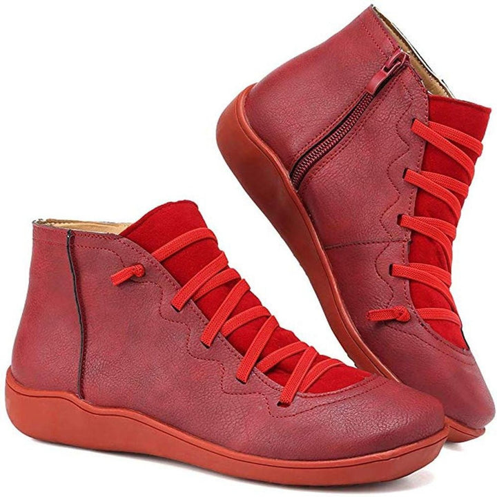 Women's plain lace-up ankle boots with side zip and flat sole