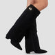 Women's over-the-knee boots with pointed toes, buckle straps and block heels
