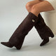 Women's over-the-knee boots with pointed toes, buckle straps and block heels