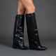 Women's over-the-knee boots with pointed toes, buckle straps and block heels