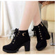 Women's lace-up ankle boots with block heels, side zips and ridged soles