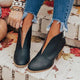Women's pointed-toe ankle boots with block heels and horizontal upper detail