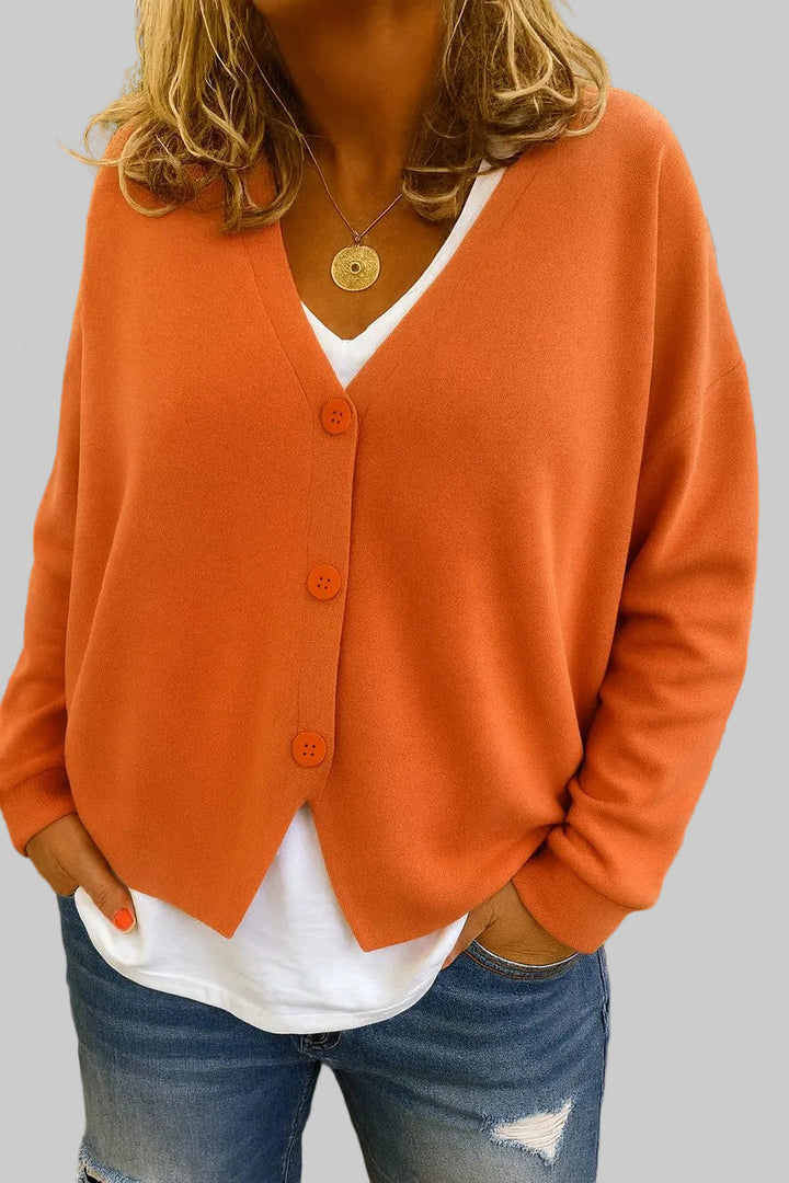 Women's oversized V-neck button cardigan with long sleeves