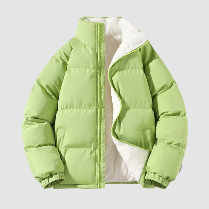 Women's quilted hooded jacket with zip fastening and contrasting lining