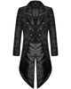 Men's black gothic damask tailcoat with high collar, buttons and long split tails