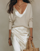 Women's layered V-neck dress with long-sleeve ribbed jumper