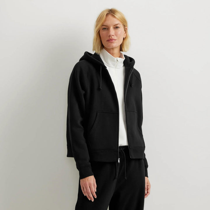 Women's full-zip hooded sweatshirt with long sleeves and front pockets