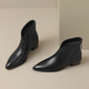 Women's pointed toe ankle boots with low block heels and side zips