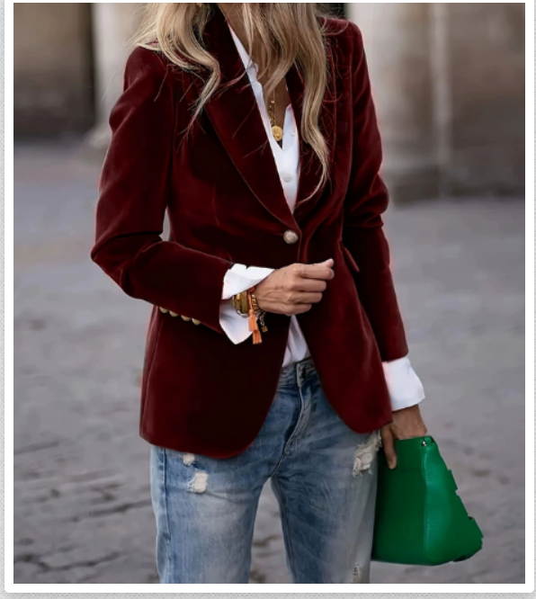 Women's velvet blazer with notched lapels and long sleeves