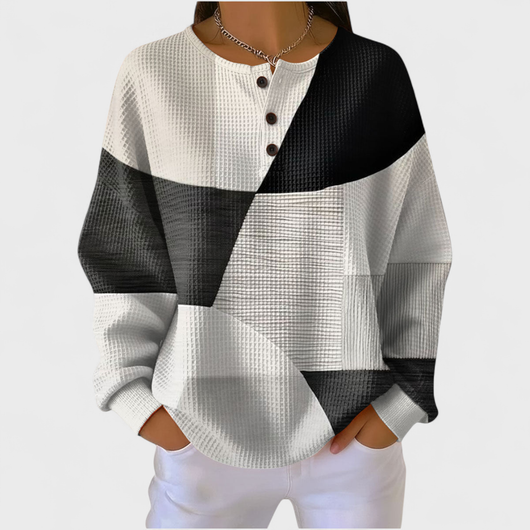 Women's black white and gray color block pullover sweater