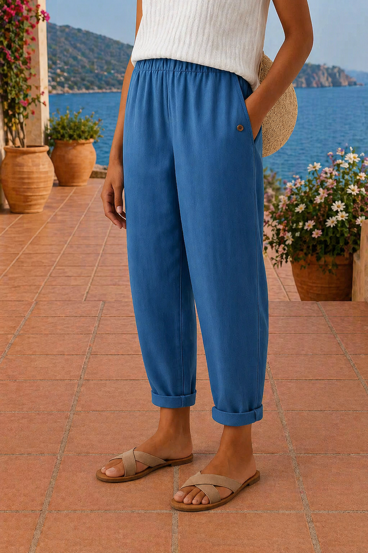 Women's linen summer trousers with elasticated waist