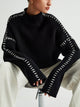 Women's knitted sweater with contrast stitch detailing on the sleeves
