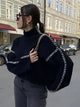 Women's knitted jumper with contrasting stitch trim, crew neck and long sleeves