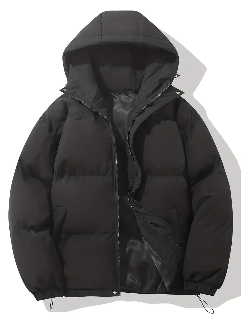 Women's hooded quilted puffer jacket with long sleeves and zip pockets