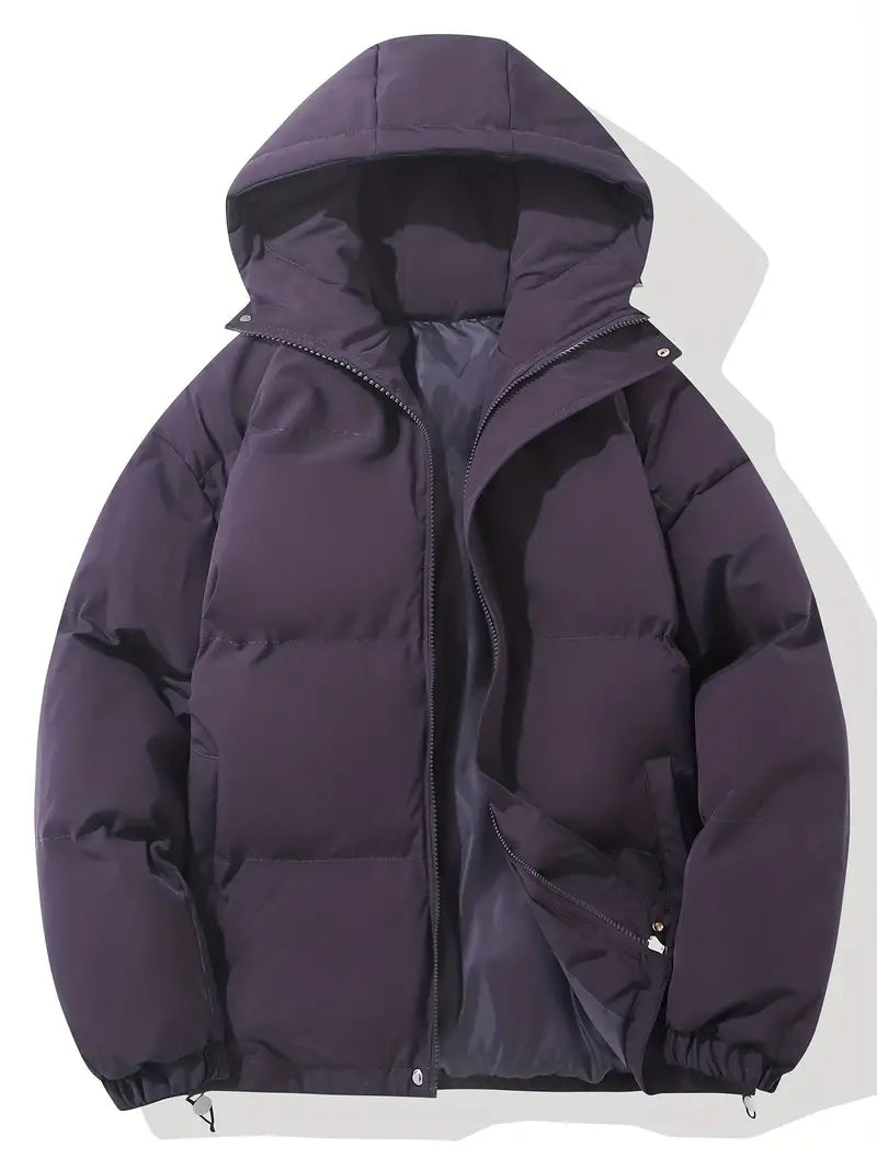 Women's hooded quilted puffer jacket with long sleeves and zip pockets
