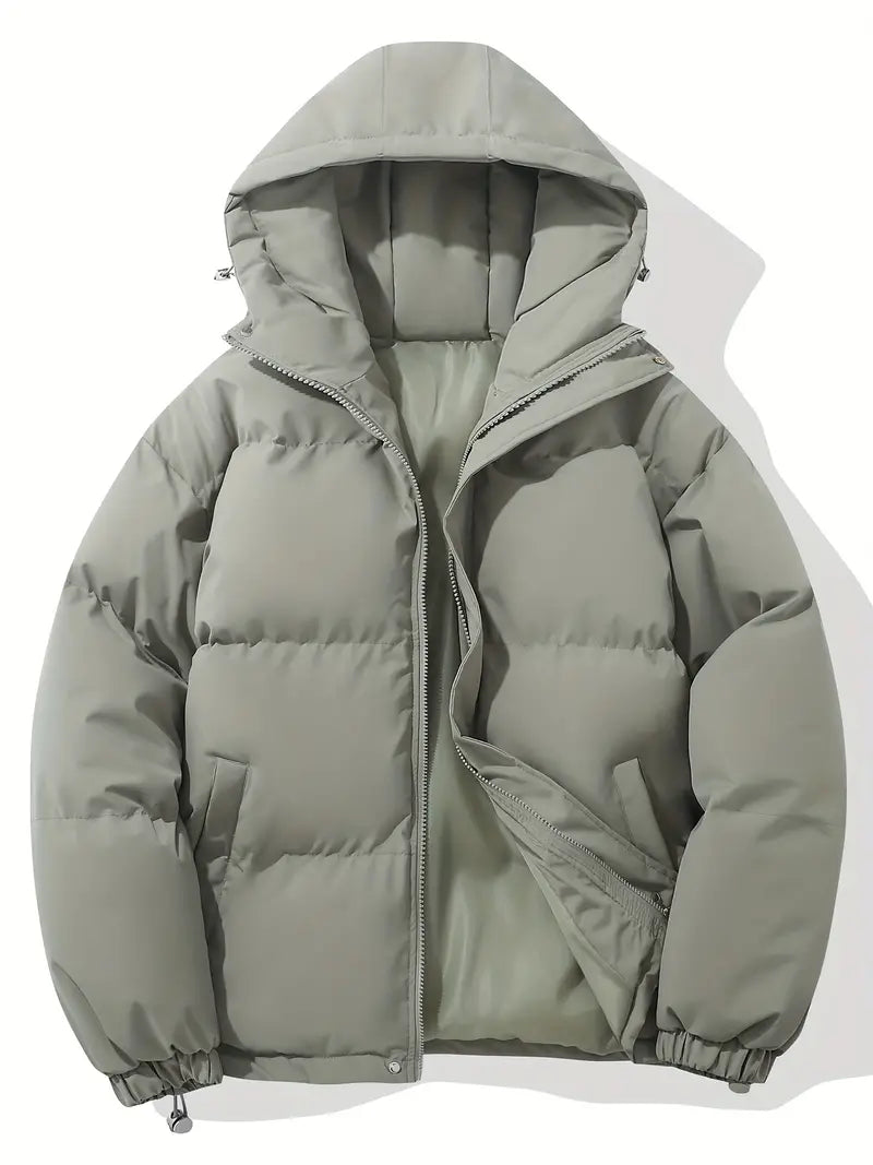 Women's hooded quilted puffer jacket with long sleeves and zip pockets