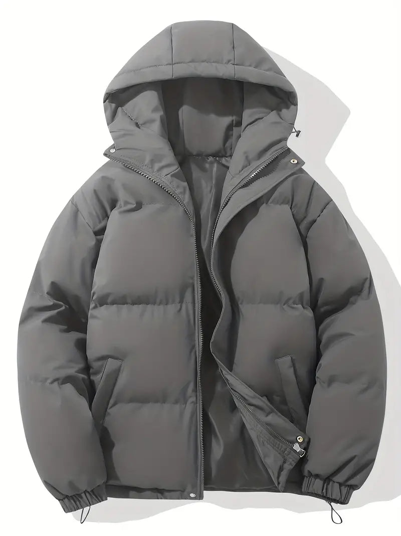 Women's hooded quilted puffer jacket with long sleeves and zip pockets