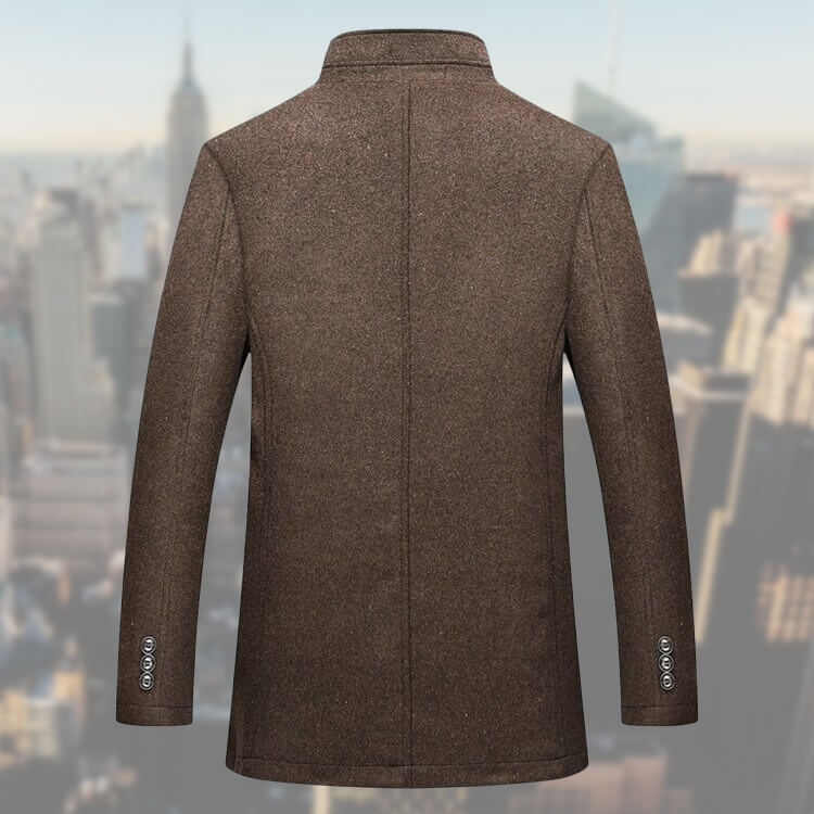 Men's button-front winter coat with stand collar