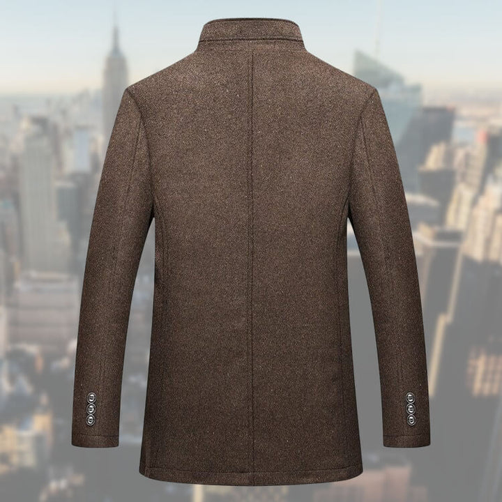 Men's button-front winter coat with stand collar