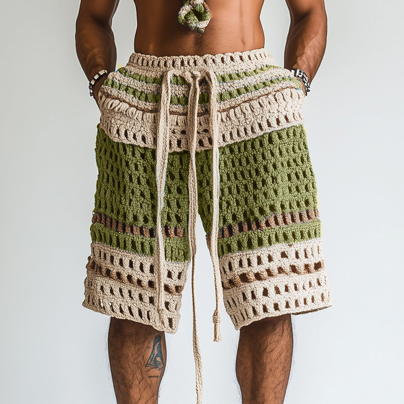 Tobin | Men's Crochet Knit Shorts with Drawstring and Striped