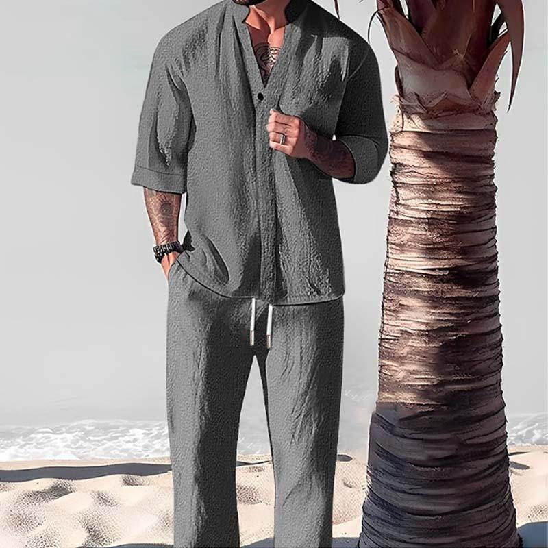 Kael | Men's Linen Two Piece Set with Half Sleeve Shirt and Drawstring Pants