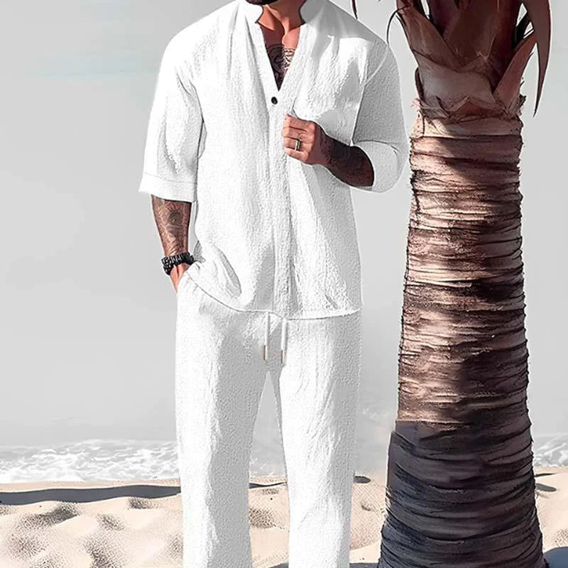 Kael | Men's Linen Two Piece Set with Half Sleeve Shirt and Drawstring Pants