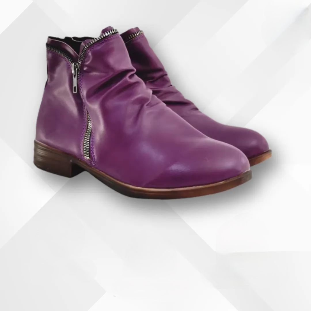 Women's ruched ankle boots with side zippers and low block heels
