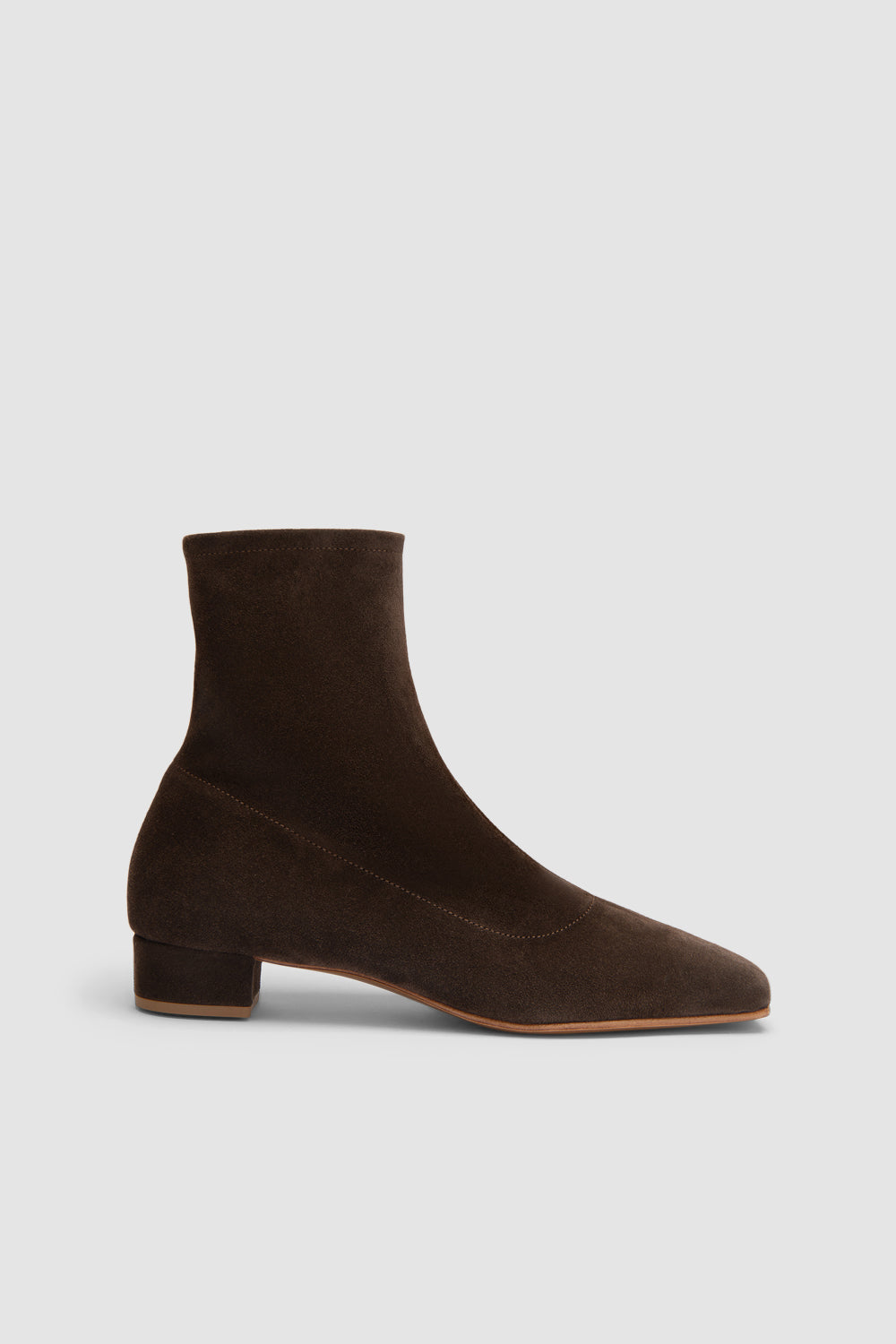 Brown suede ankle boots with square toes and low block heels
