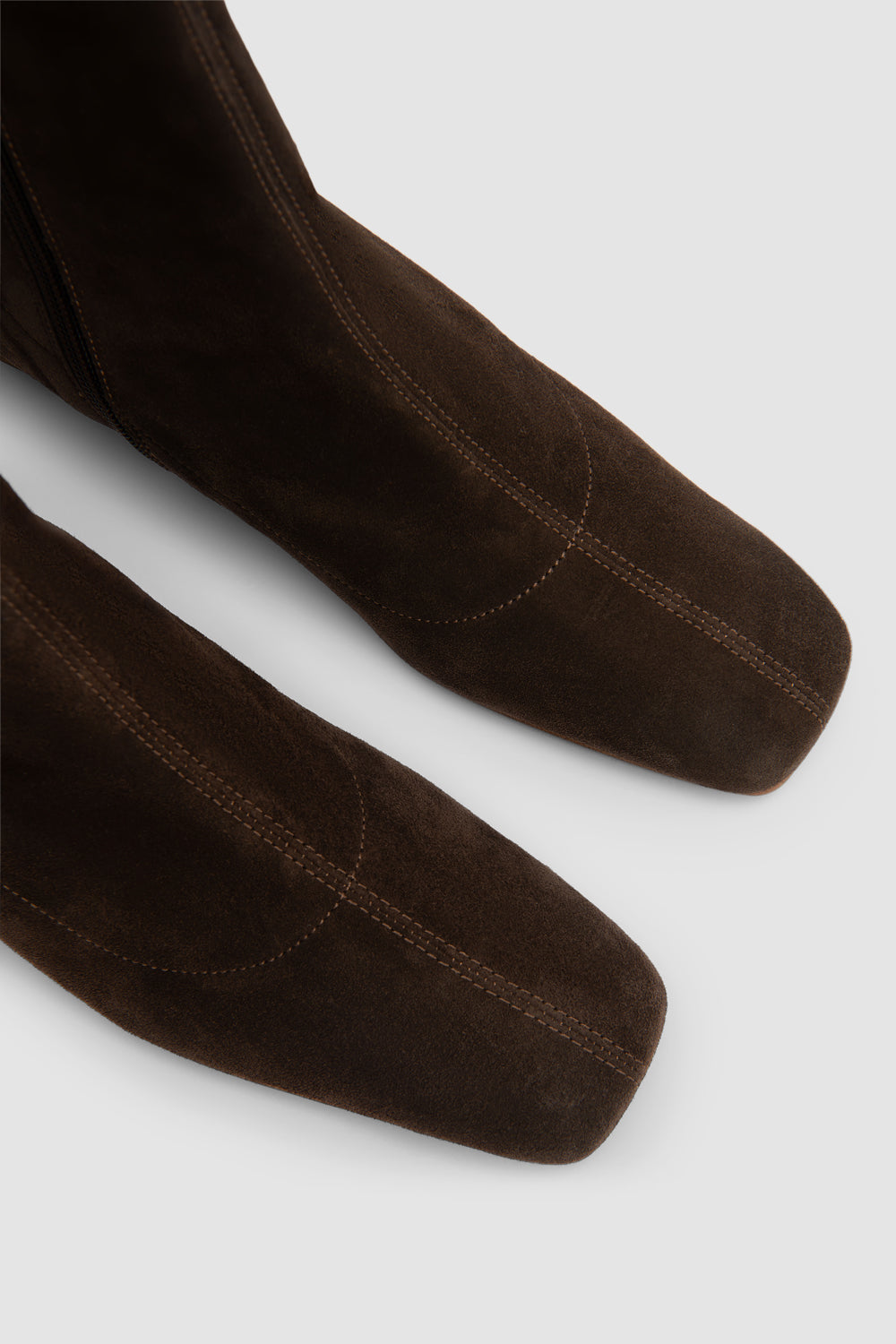 Brown suede ankle boots with square toes and low block heels