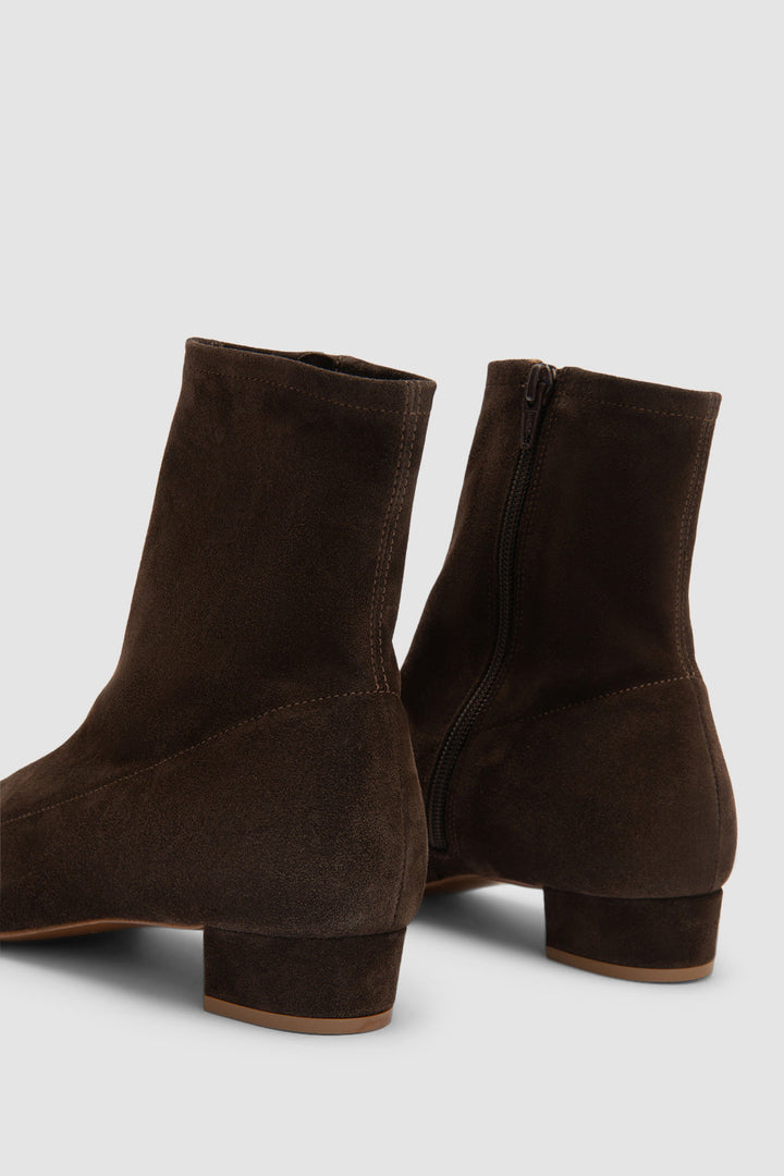 Brown suede ankle boots with square toes and low block heels