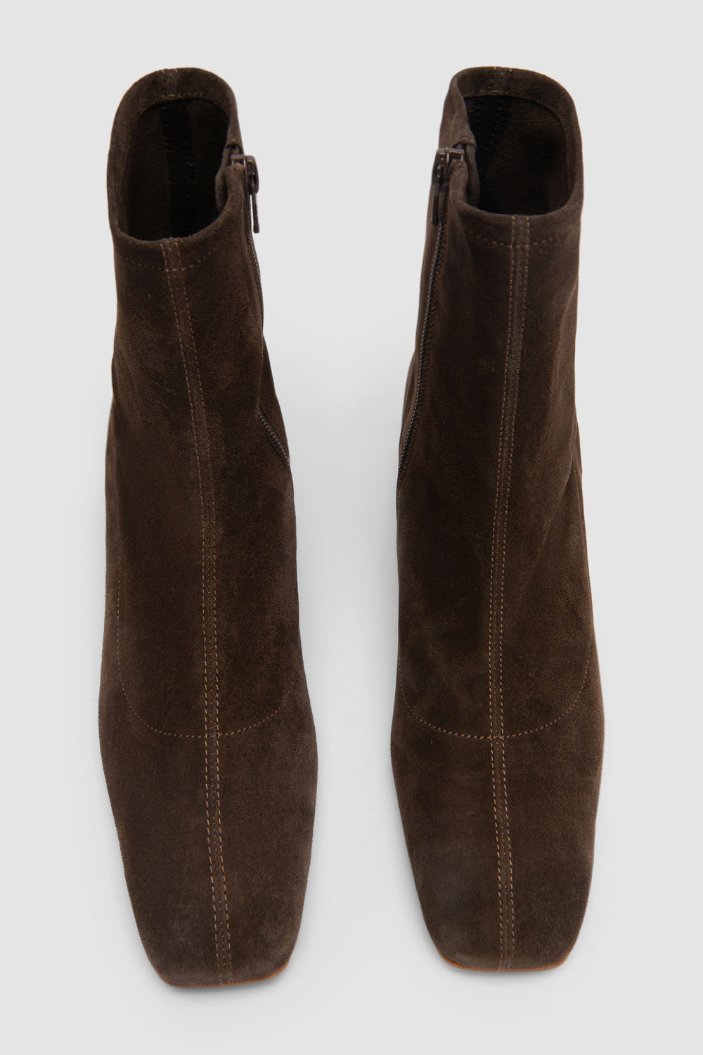 Brown suede ankle boots with square toes and low block heels