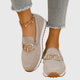 Women's textured slip-on loafers with round toes and metal details