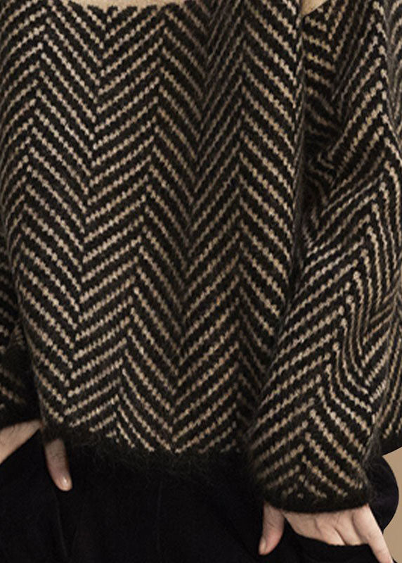 Women's geometric patchwork knit jumper with turtleneck and long sleeves