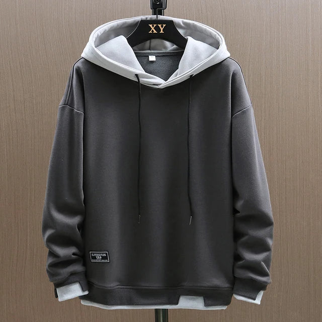 Men's colour block hoodie with drawstring hood and long sleeves