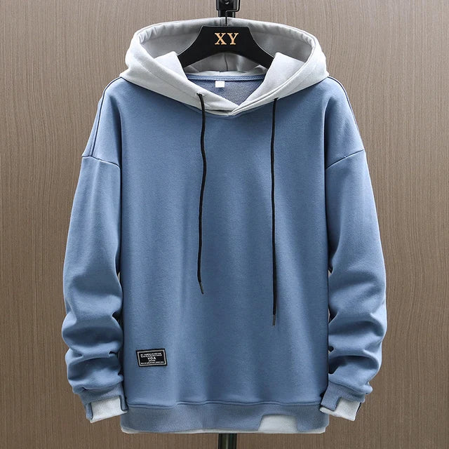 Men's colour block hoodie with drawstring hood and long sleeves