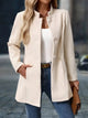 Women's long coat with high neckline and large front buttons