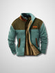 Men's patterned sherpa-lined jacket with zip front and stand collar