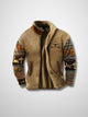 Men's patterned sherpa-lined jacket with zip front and stand collar