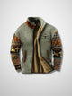 Men's patterned sherpa-lined jacket with zip front and stand collar