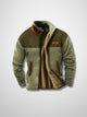 Men's patterned sherpa-lined jacket with zip front and stand collar