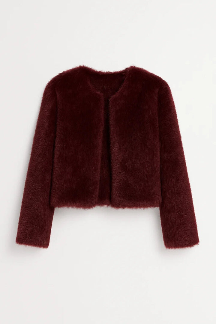Women's cropped faux fur jacket with round neckline