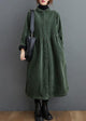 Women's long ribbed button-front coat with flared silhouette and side pockets