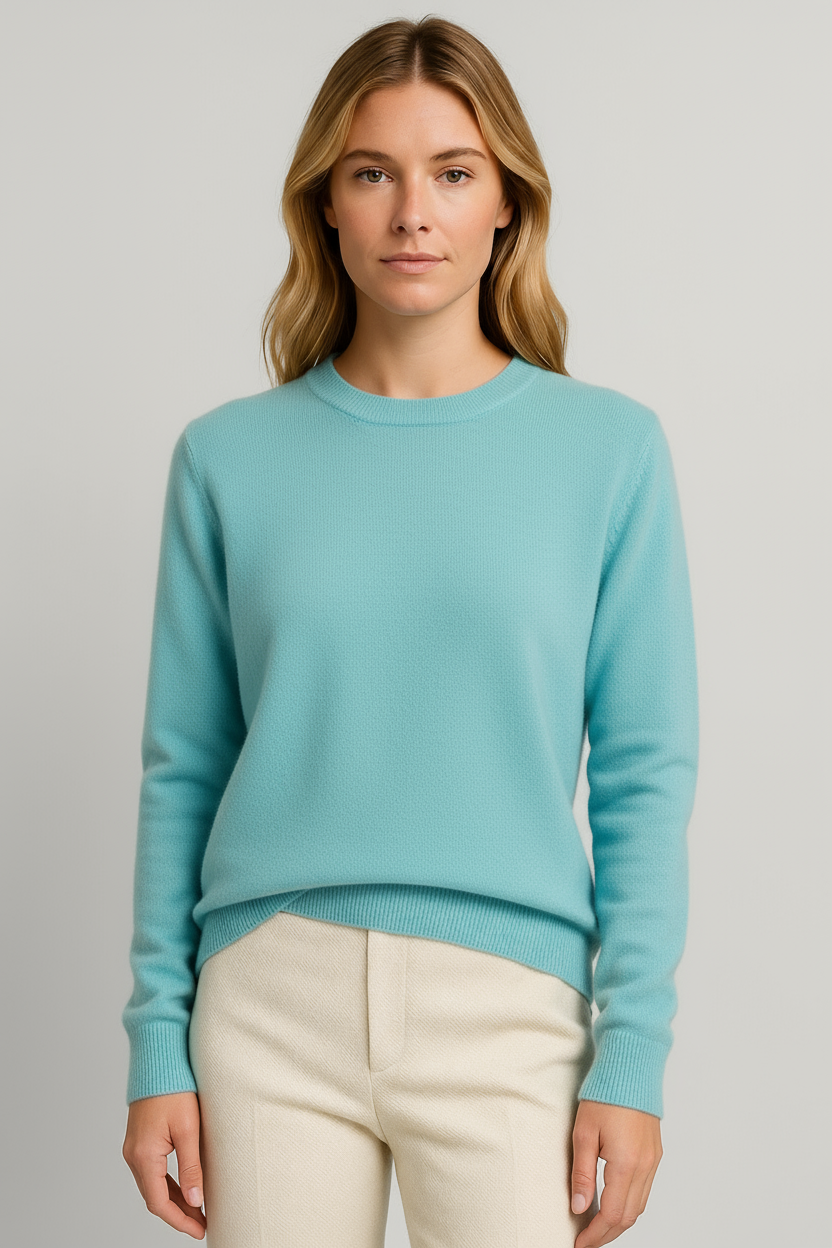Women's plain crew neck sweater with long sleeves and ribbed trims