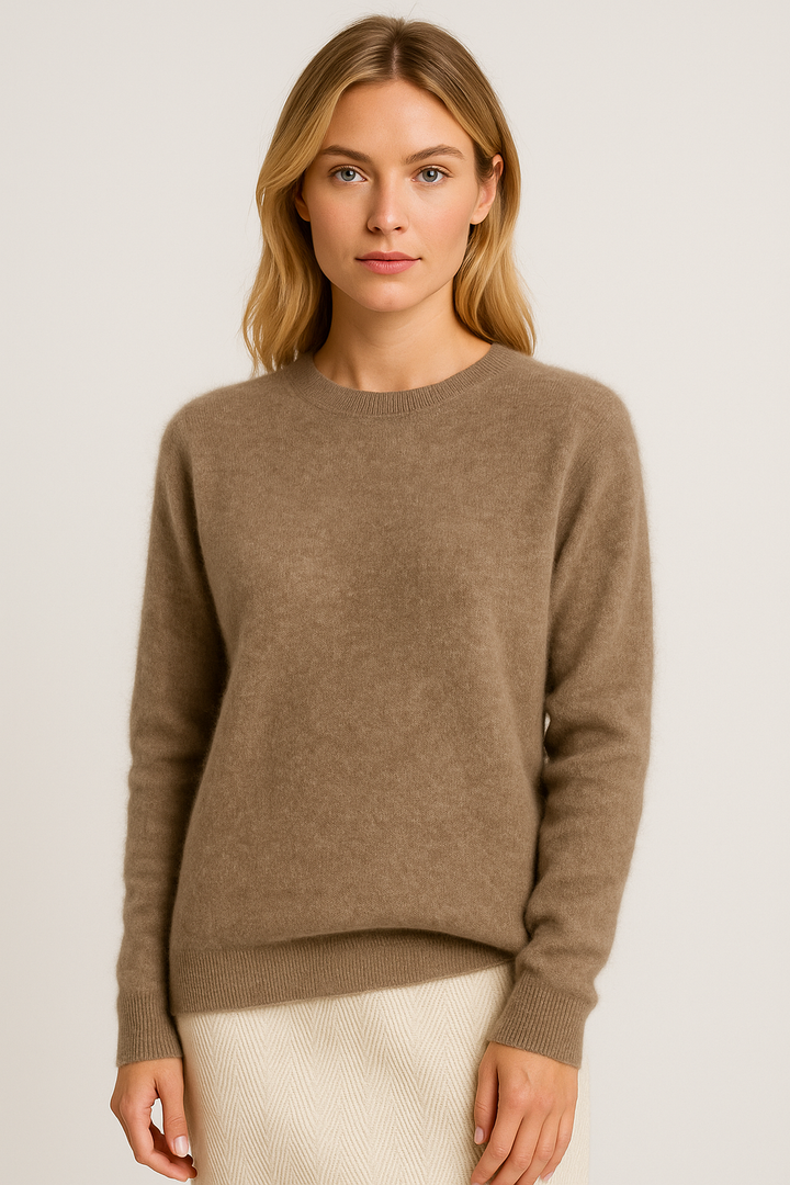 Women's plain crew neck sweater with long sleeves and ribbed trims