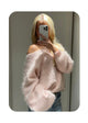 Women's fluffy off-shoulder sweater with long sleeves