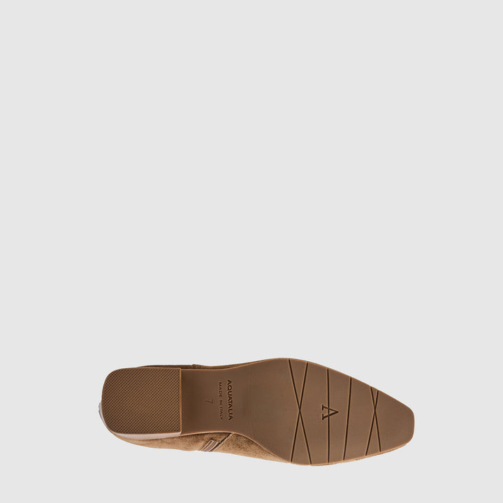 Women's brown suede ankle boots with pointed toes and low block heels