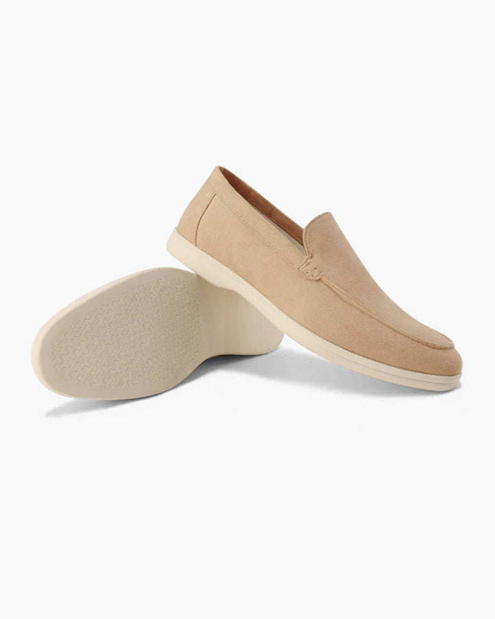 Women's slip-on loafers with almond toes and low wedge soles