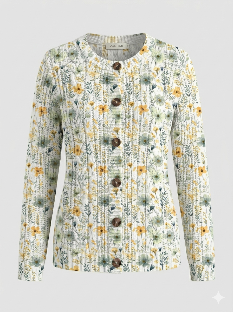 Women's floral cardigan with long sleeves and button front