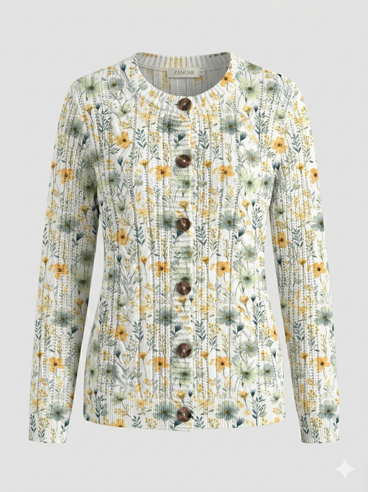 Women's floral cardigan with long sleeves and button front